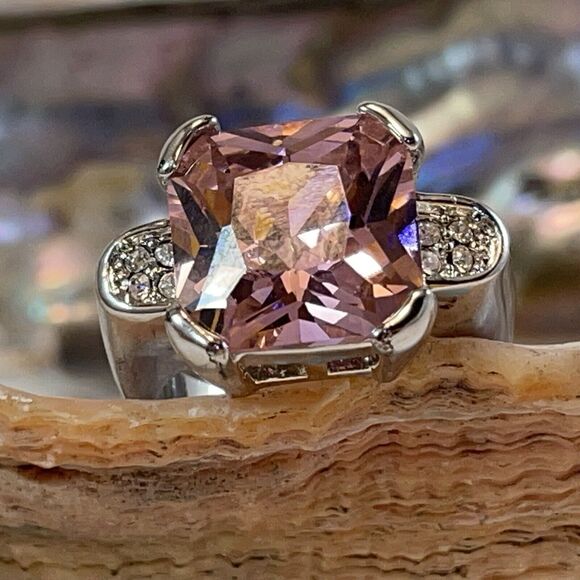 Cushion Tourmaline CZ Solitaire Engagement Ring Women’s 9 Bubble Gum Pink - Picture 6 of 16
